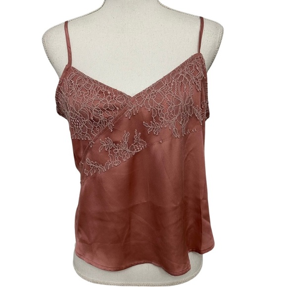 Free People Intimately V-Neck Lace Mesh Detail Satin Camisole Rose SZ Large NWT - Picture 1 of 9